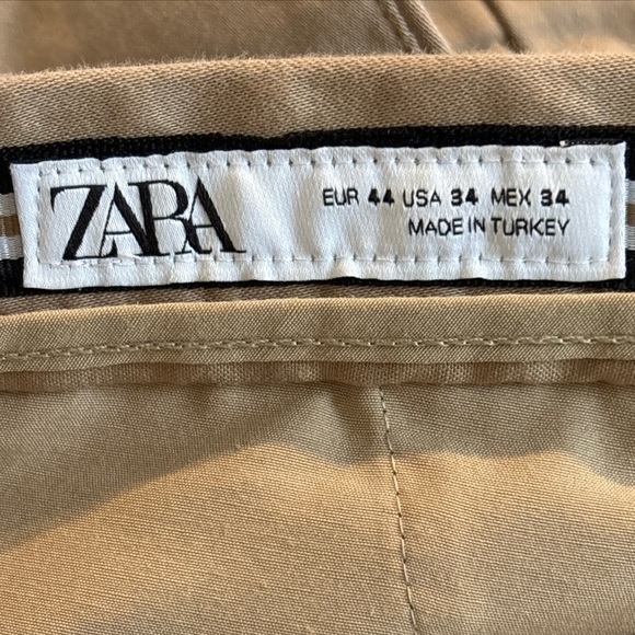 Zara Mens Dress Pants Size 34 Khaki Tapered Leg Business Casual Pockets - Picture 11 of 15